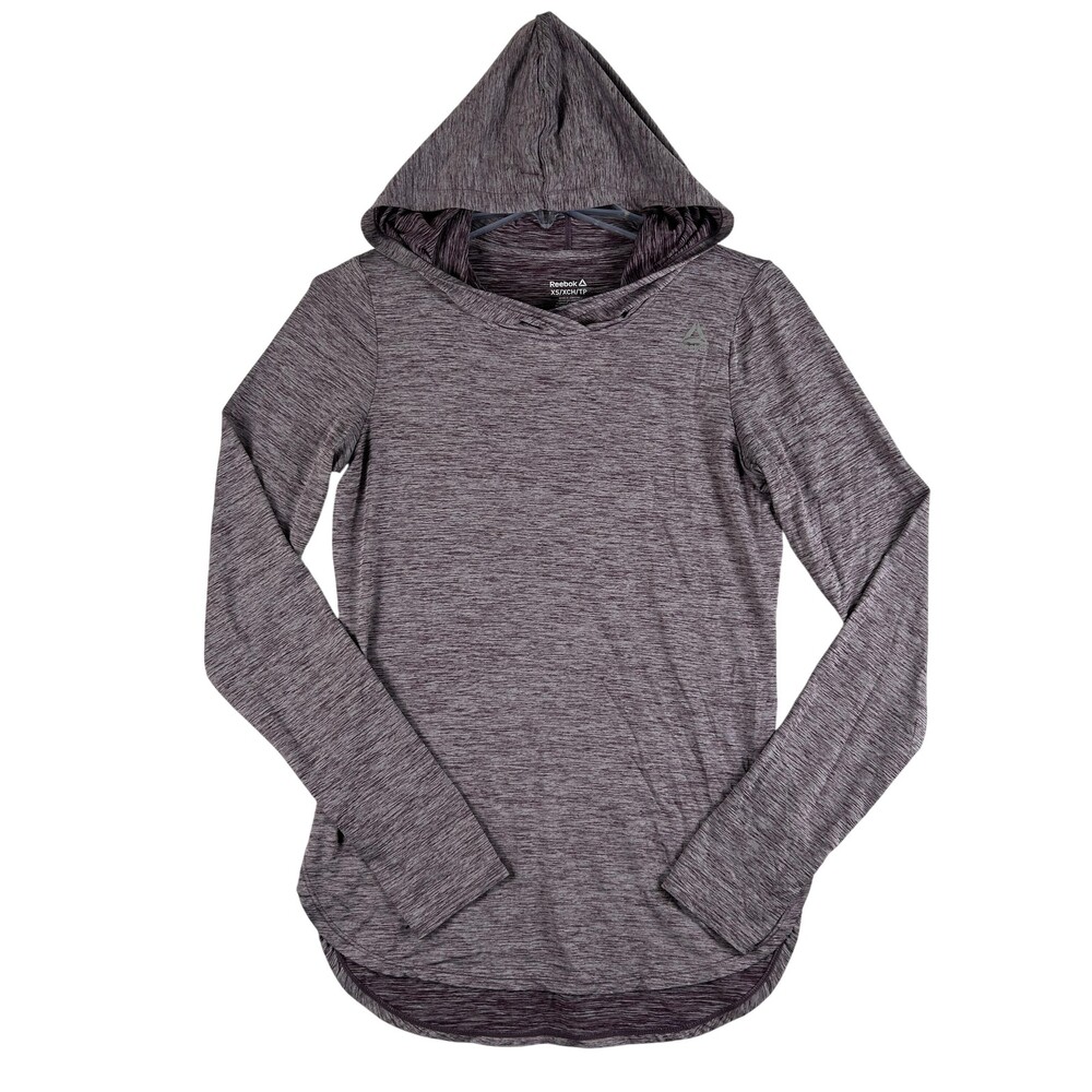 Reebok Hoodie Womens XS Purple Space Dye V-Neck Thumbholes Pullover Top